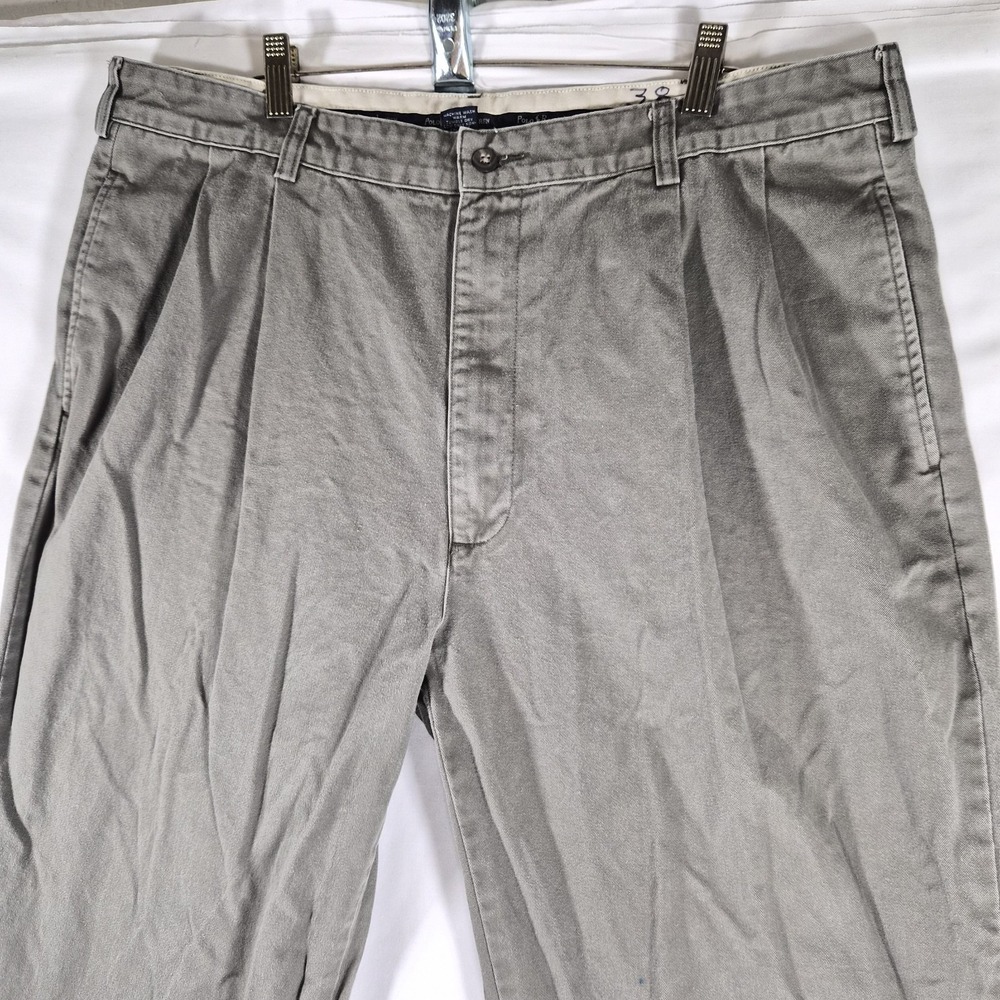 Vintage Polo Ralph Lauren Pleated Chino Pants Men's 38x30 Gray 100 Cotton - Picture 4 of 16